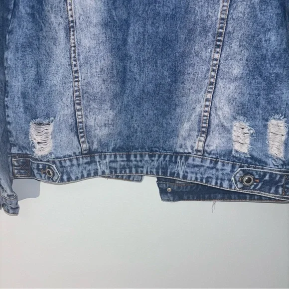 TrillNation Blue Distressed / Thrashed Denim Jean Jacket Size L - Picture 8 of 10